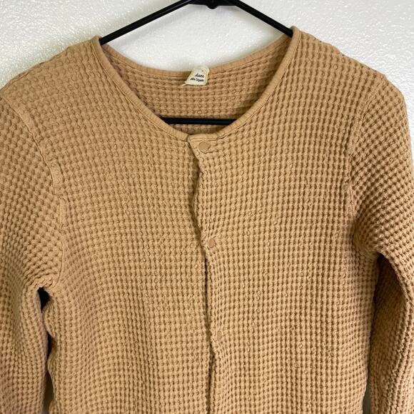 Poudre Organics Waffle Shirt Womens Small Tan Long Sleeve Snap Front Cotton Top - Picture 3 of 9